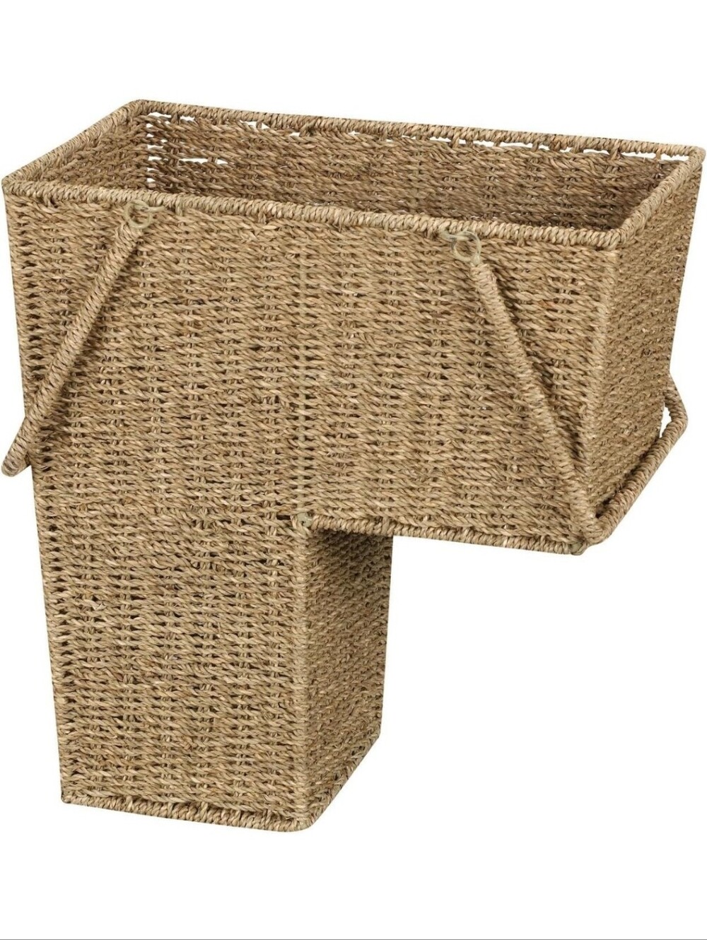 NWT Stair Basket with Handles, Handwoven Seagrass With Wire Frame